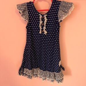 Navy Polka Dot nightgown with Ruffle Sleeves